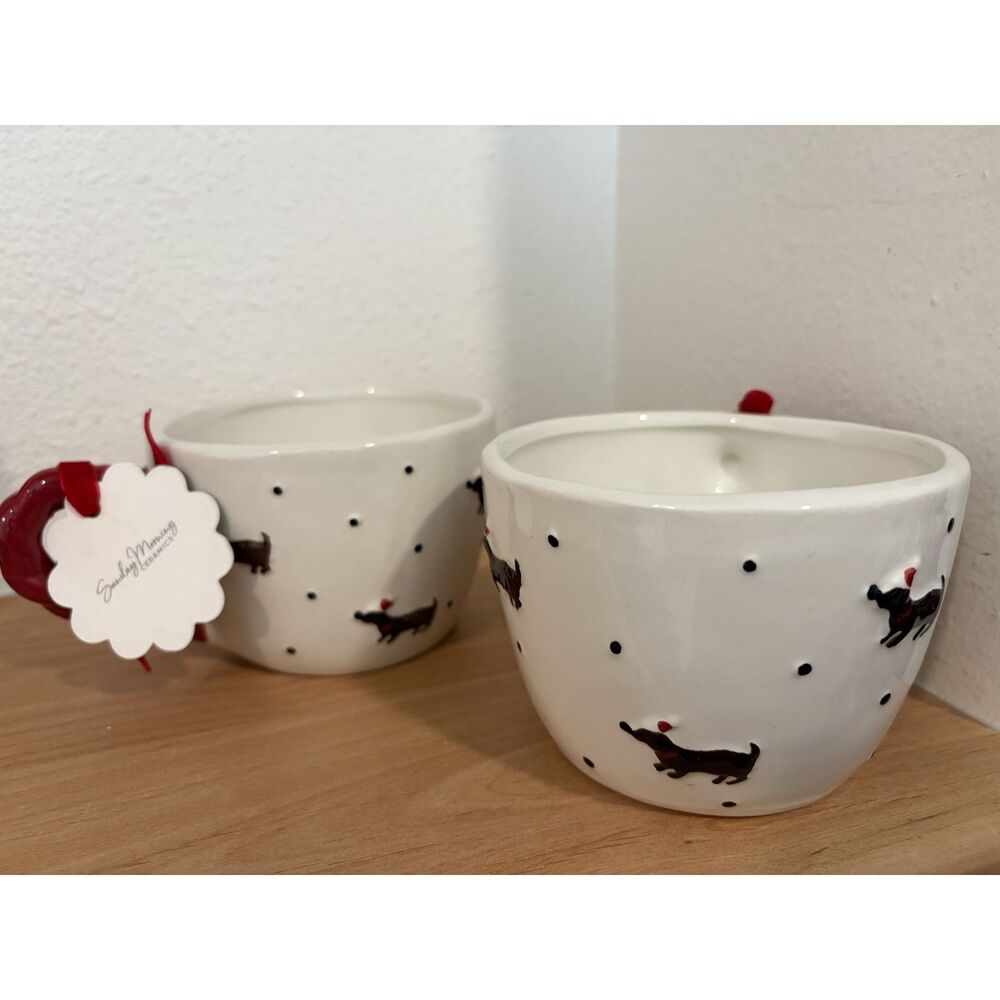 Sunday Morning Ceramics Dachshund Christmas Holiday Mug NWT Set of 2